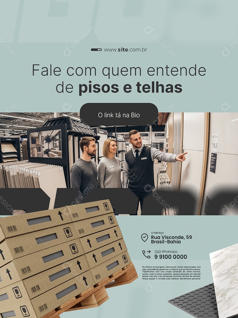 Loja de Pisos Fale com Quem Entende de Pisos e Telhas Social Media PSD Editável