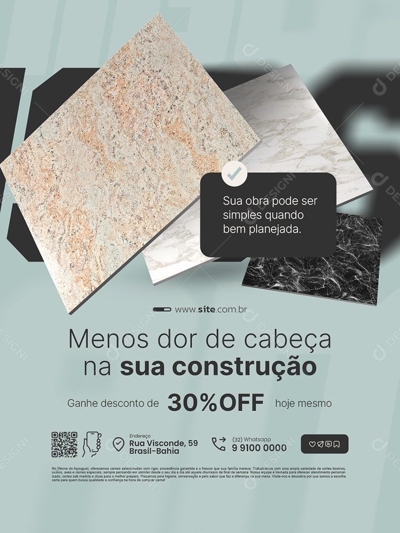 Loja de Pisos Menos Dor de Cabeça na Sua Construção Social Media PSD Editável