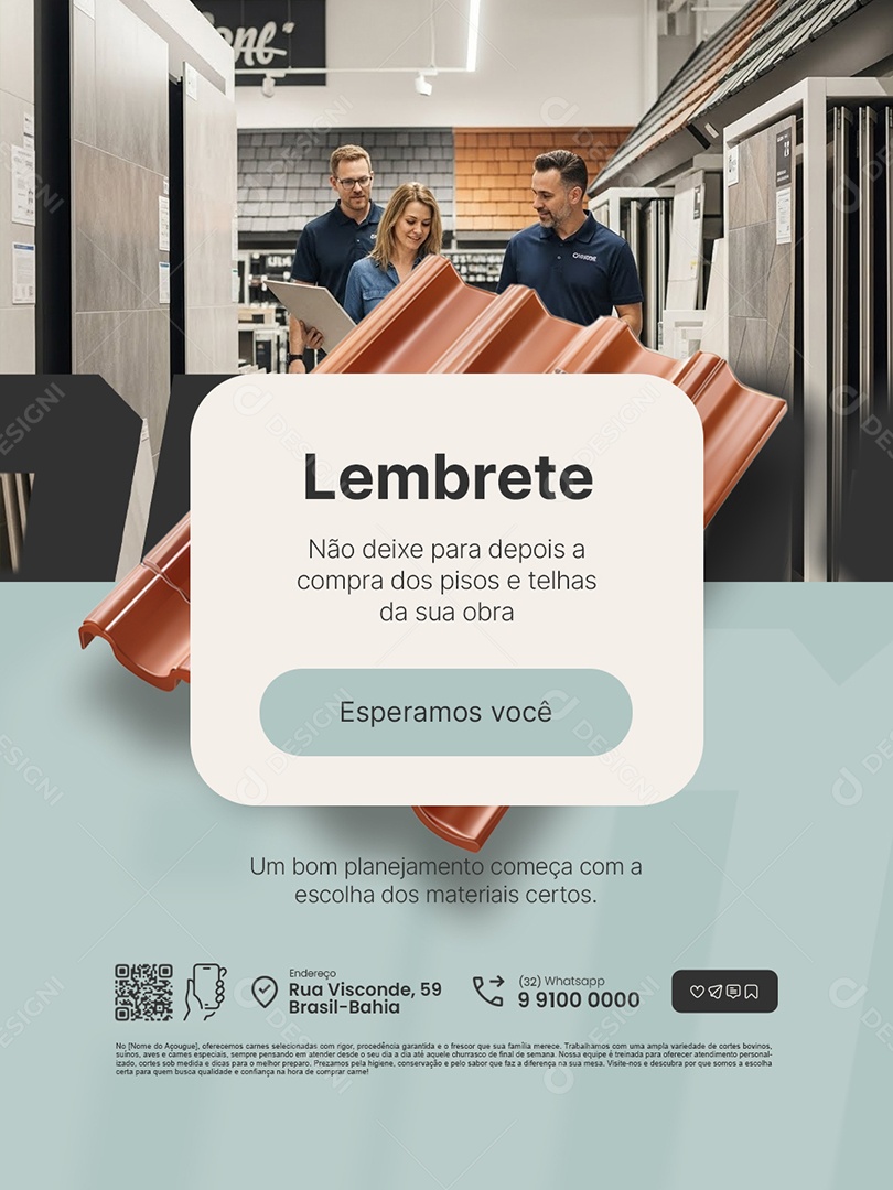 Loja de Pisos Lembrete Esperamos Você Social Media PSD Editável