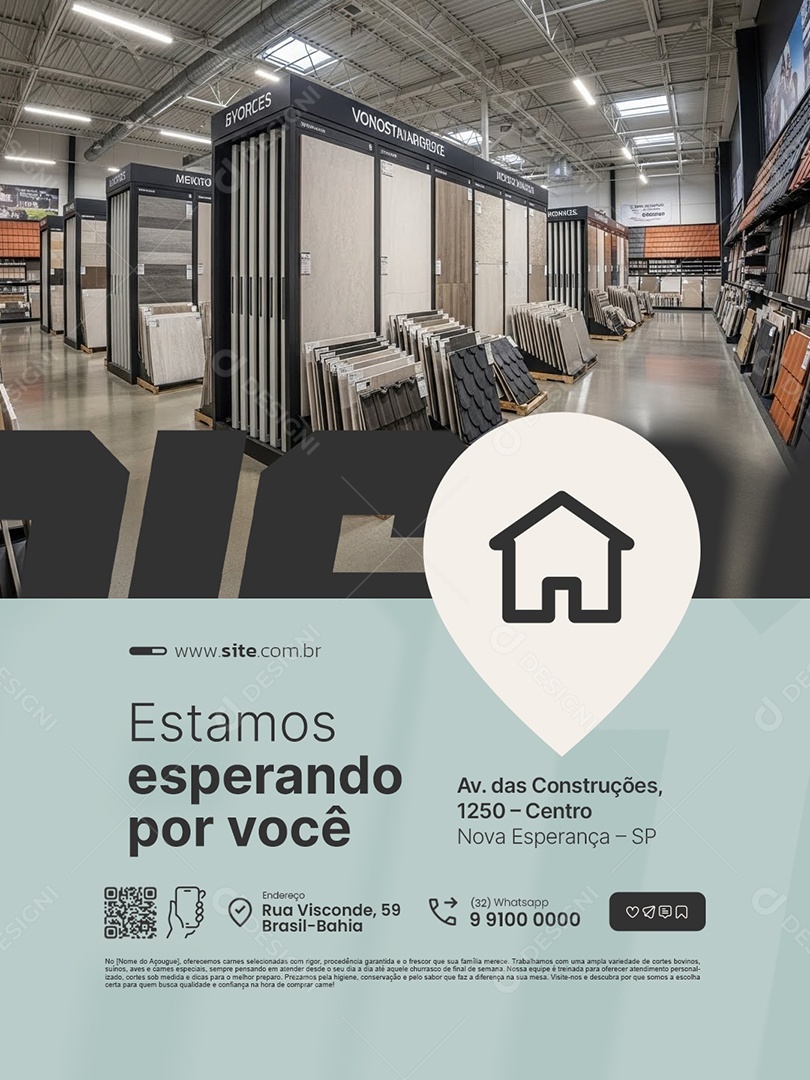 Loja de Pisos Estamos Esperando Por Você Social Media PSD Editável