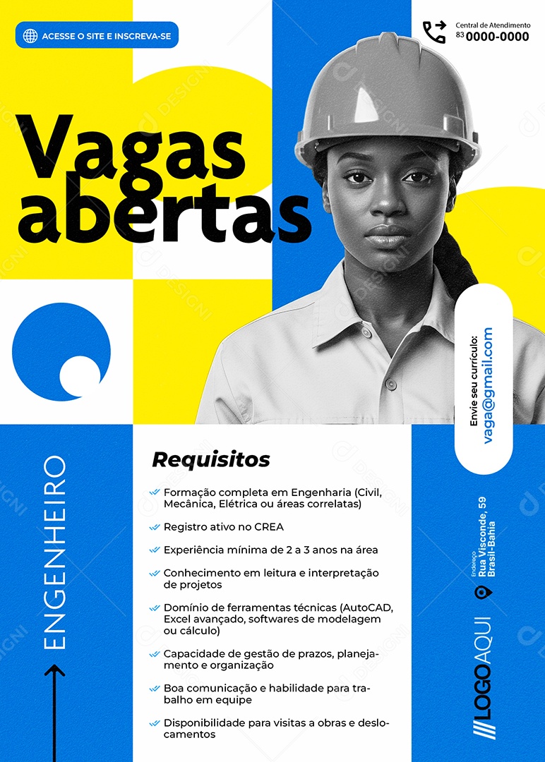 Flyer Vaga de Emprego Vagas Abertas Engenheiro Social Media PSD Editável