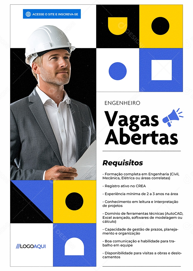 Flyer Vaga de Emprego Vagas Abertas Engenheiro Social Media PSD Editável