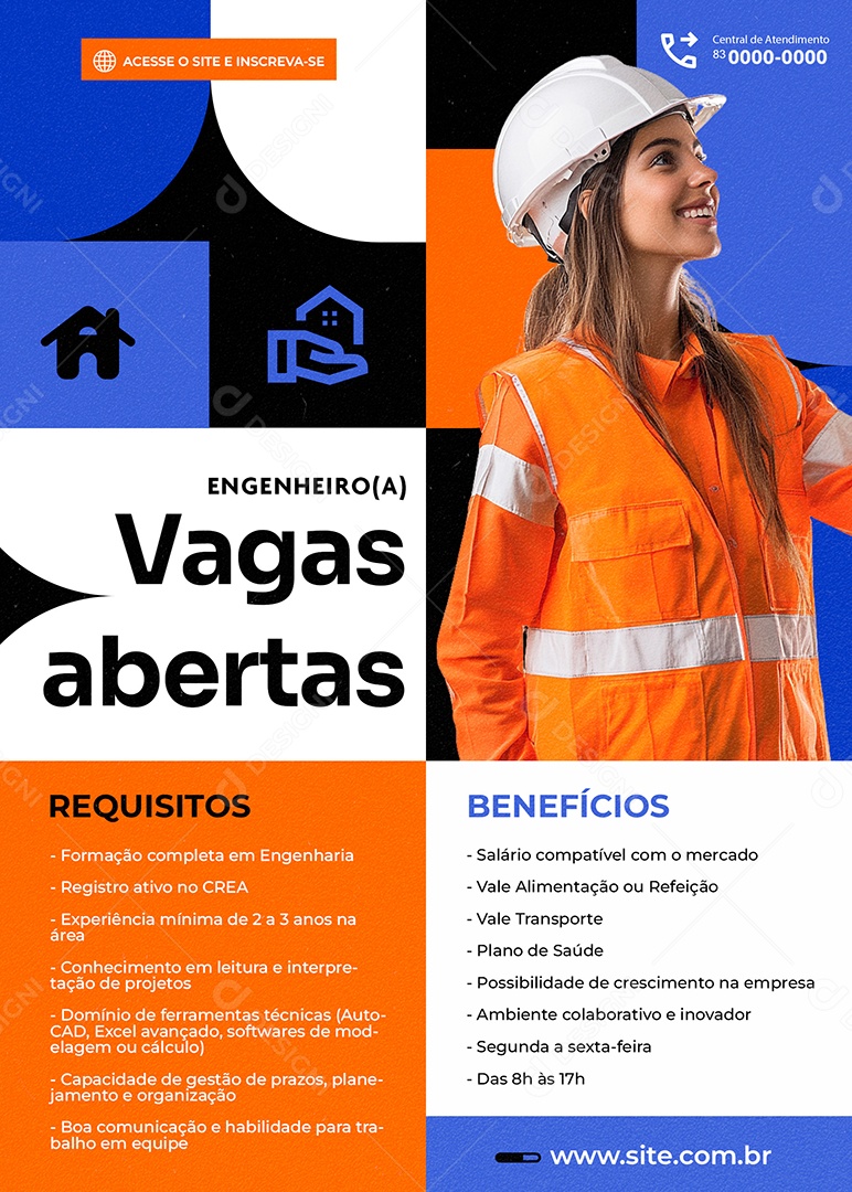 Flyer Vaga de Emprego Vagas Abertas Engenheiro Social Media PSD Editável