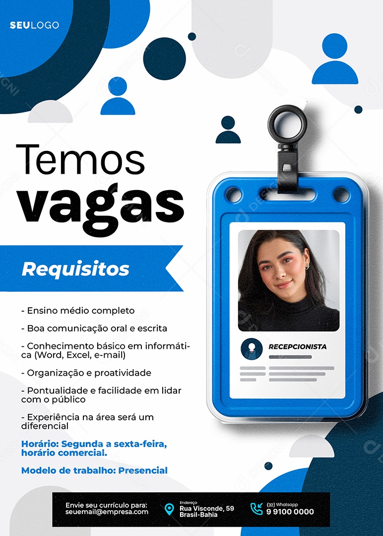 Flyer Vaga de Emprego Temos Vagas Requisitos Social Media PSD Editável