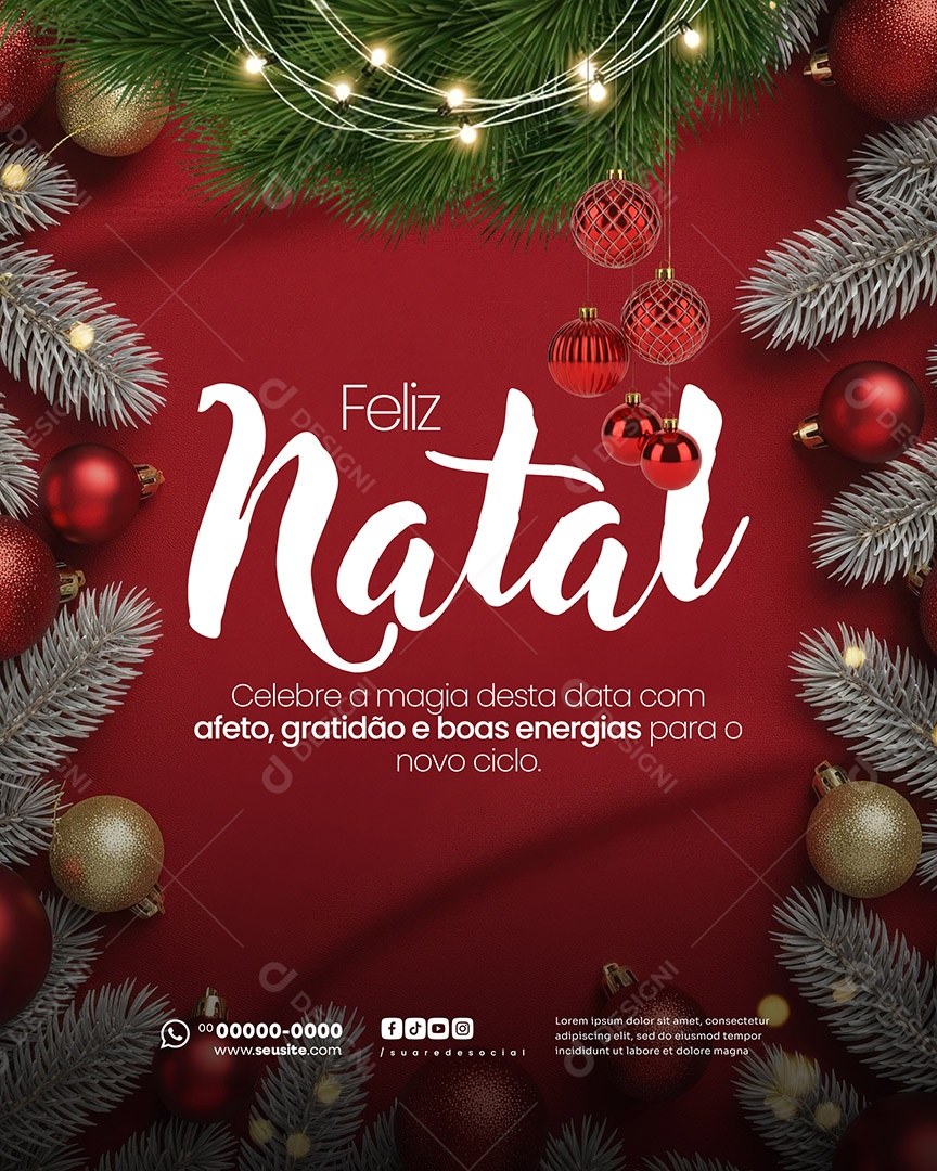Feliz Natal 25 de Dezembro Afeto Gratidão e Boas Social Media PSD Editável