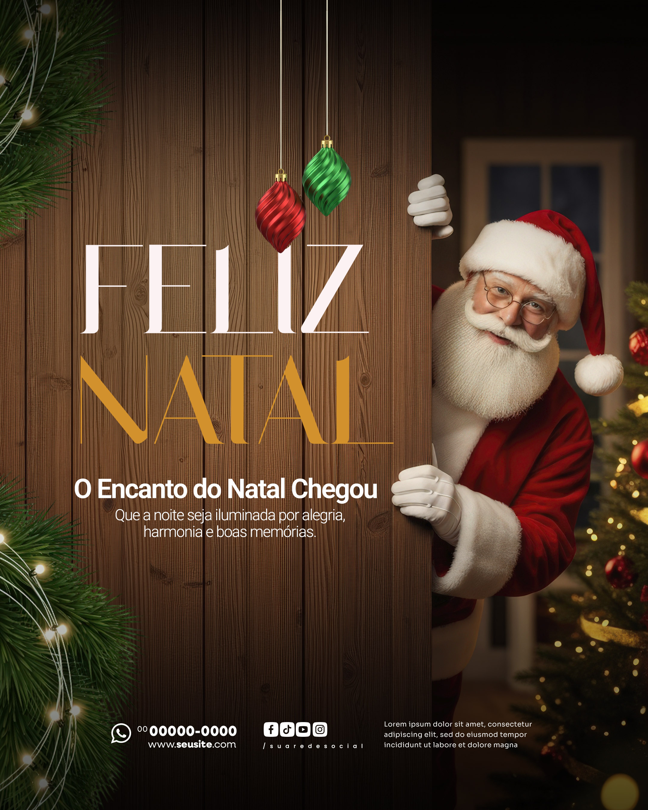 Feliz Natal 25 de Dezembro o Encanto do Natal Chegou Social Media PSD Editável