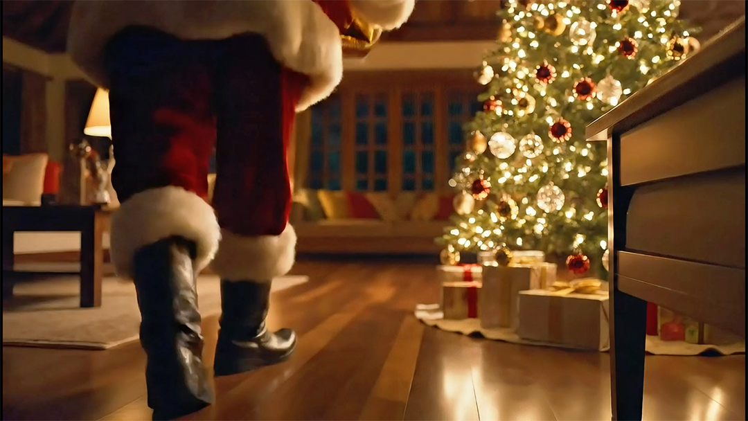 Papai Noel Caminhando em Sala Decorada MP4