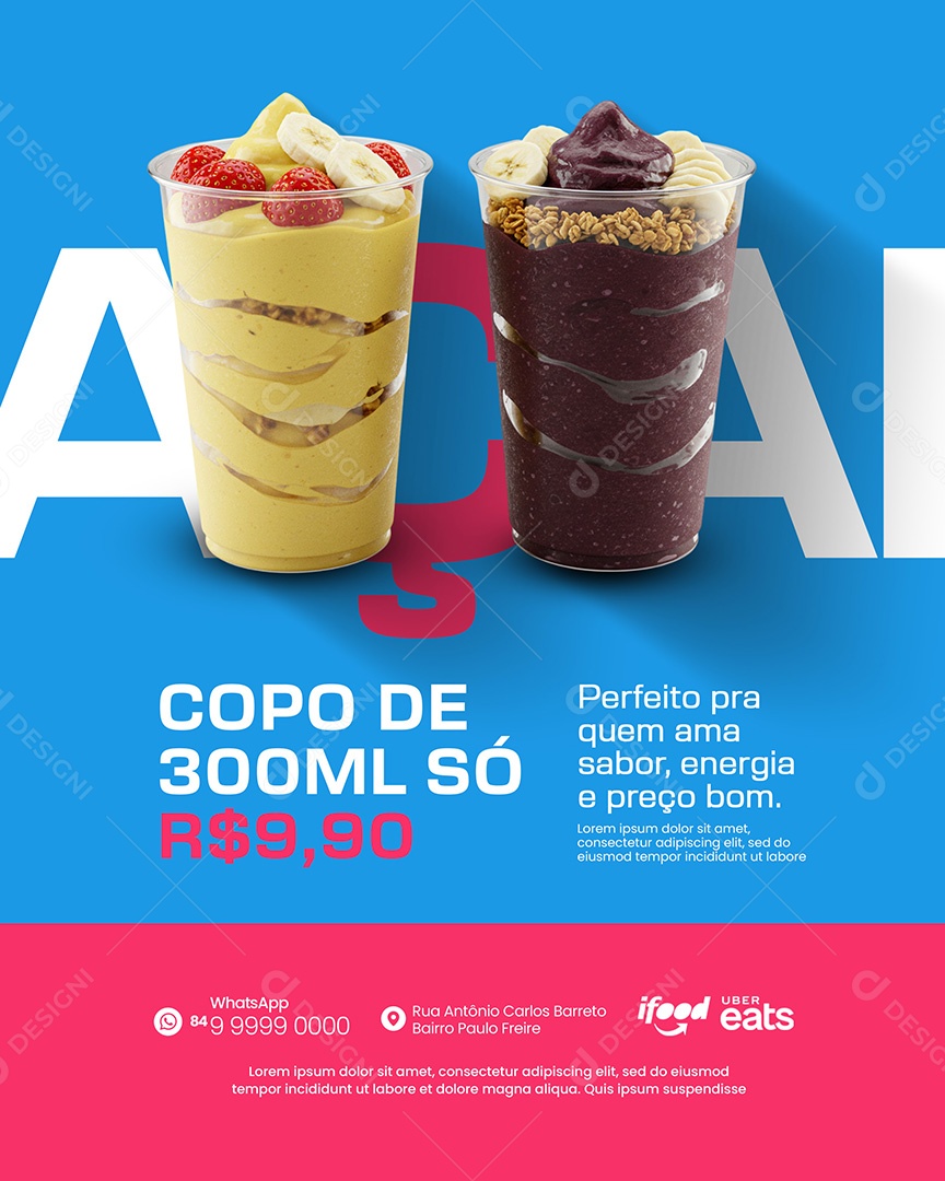 Açaí Copo de 300ML Social Media PSD Editável