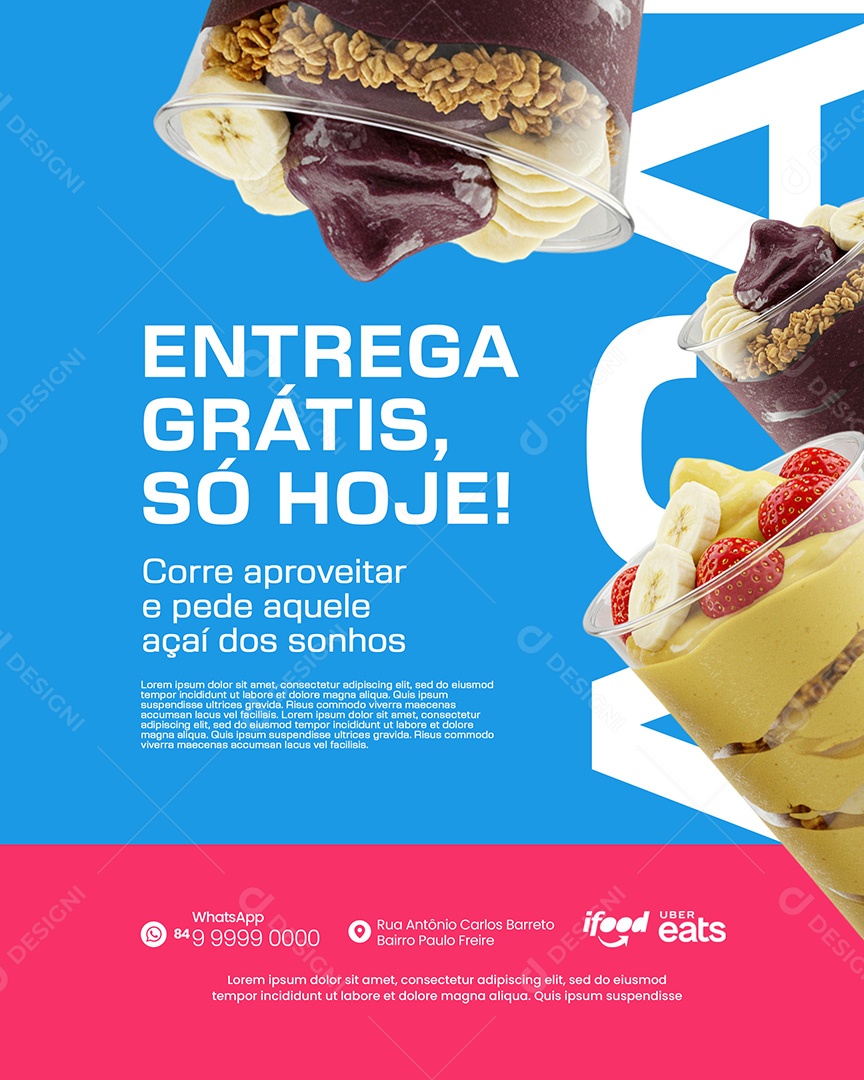 Açaí Entrega Grátis Social Media PSD Editável