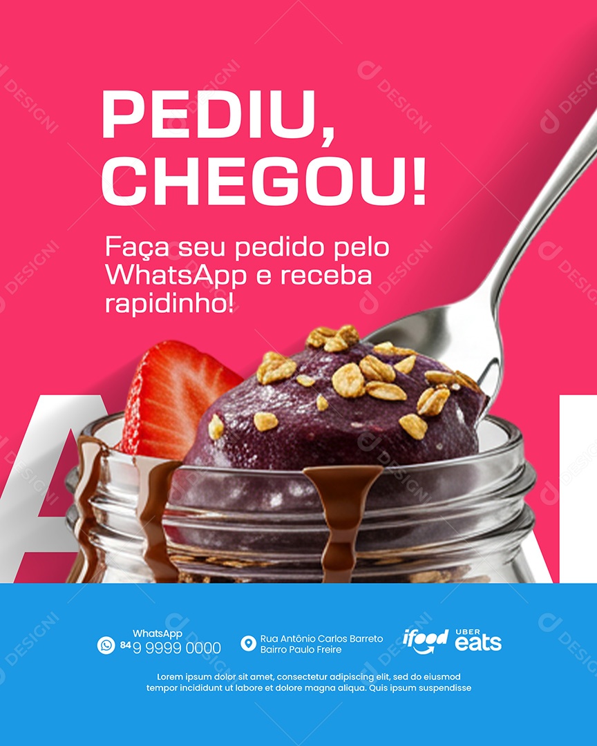 Açaí Pediu Chegou Social Media PSD Editável
