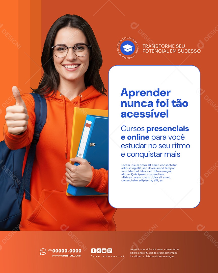 Curso Profissionalizante Aprender nunca Foi Tão Acessível Social Media PSD Editável