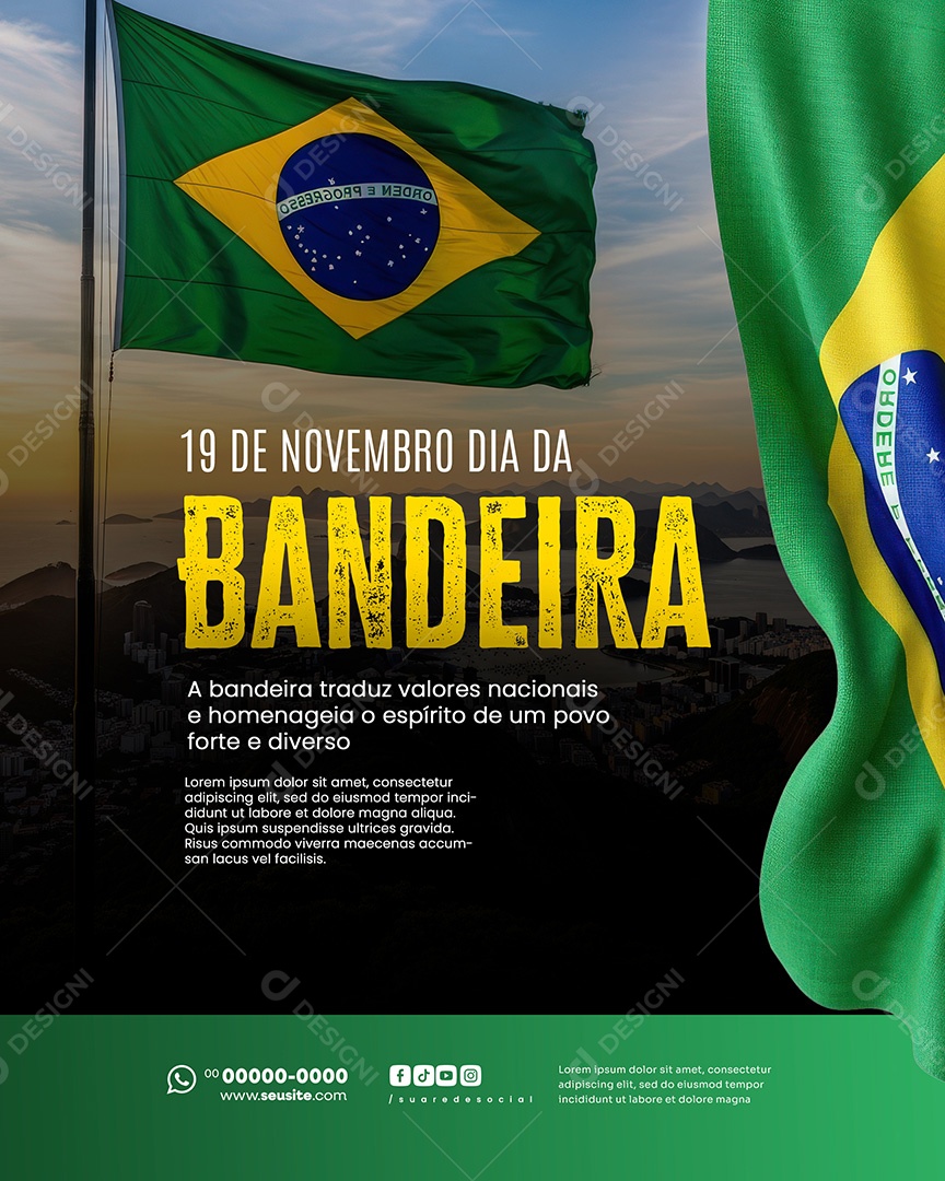 Dia da Bandeira 19 de Novembro 19 de Novembro A Bandeira Traduz Social Media PSD Editável