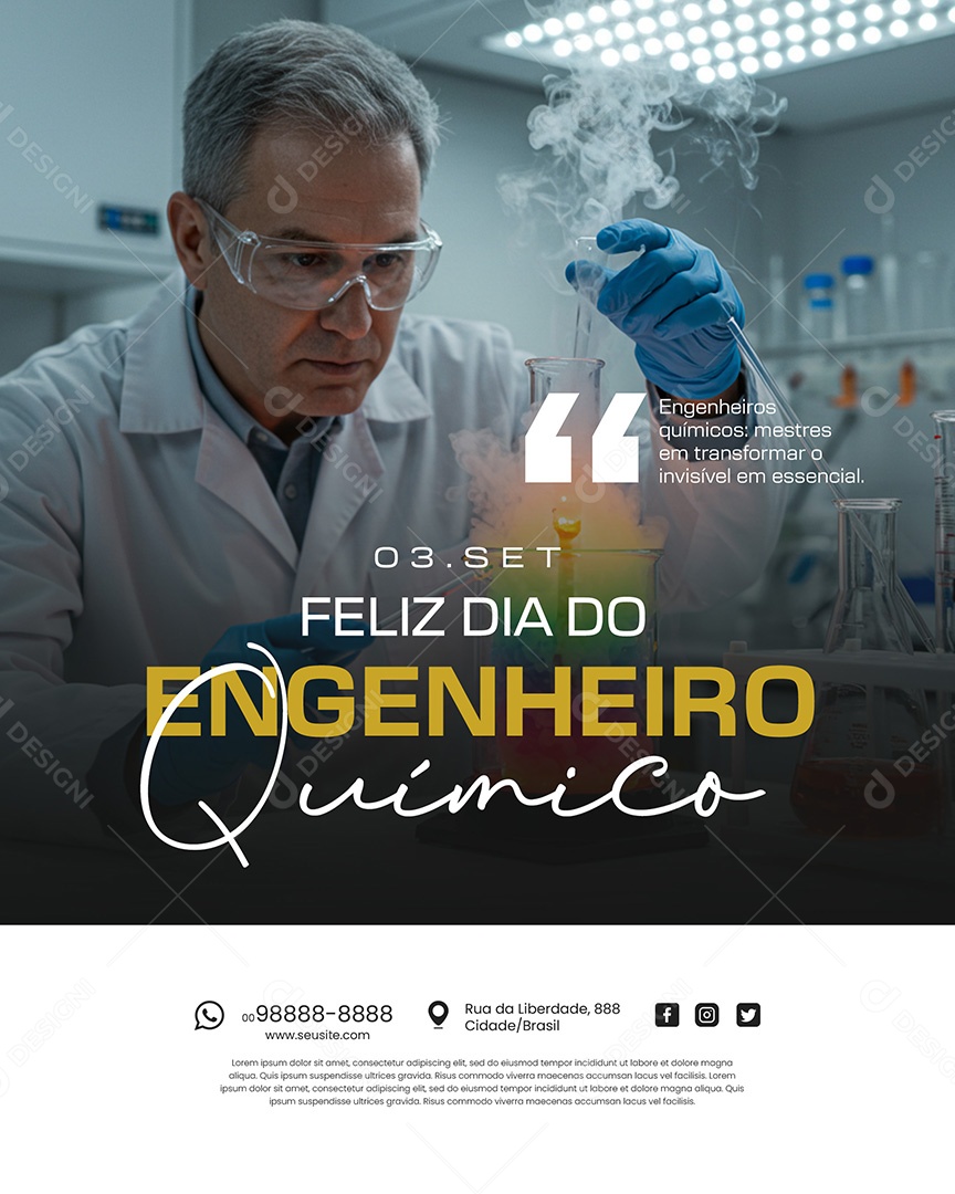 Feliz Dia Do Engenheiro Químico 03 de Setembro Social Media PSD Editável