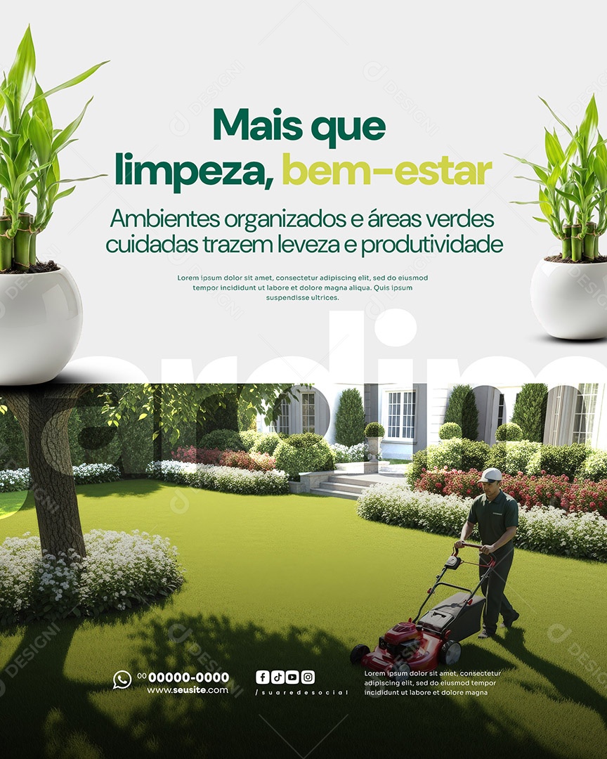 Jardinagem Mais que Limpeza Social Media PSD Editável