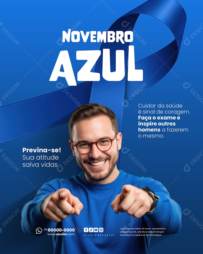 Novembro Azul Cuidar da Saúde Social Media PSD Editável