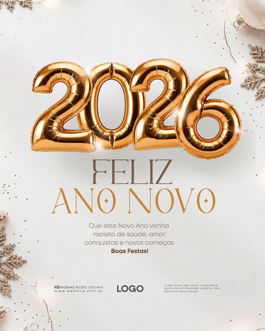 Feliz Ano Novo 2026 01 de Janeiro Social Media PSD Editável
