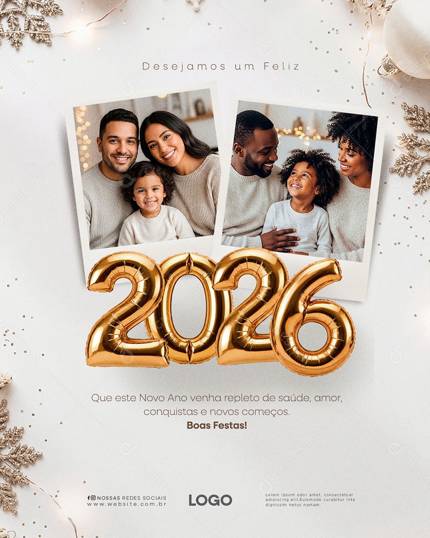 Feliz Ano Novo 2026 01 de Janeiro Social Media PSD Editável