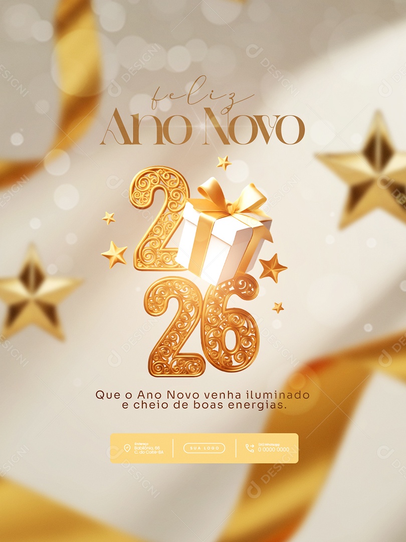 Flyer Feliz Ano Novo 2026 Feed Que o Ano Novo Venha Iluminado Social Media PSD Editável