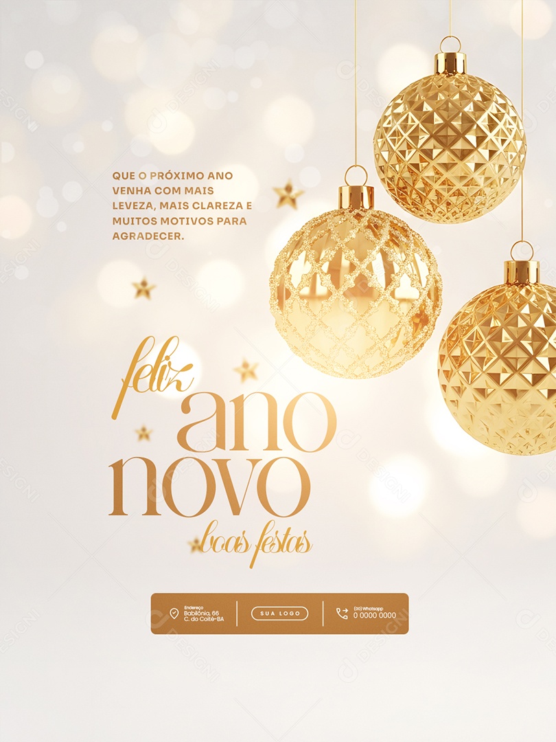 Flyer Feliz Ano Novo 2026 Feed Que o Próximo Ano Venha Social Media PSD Editável