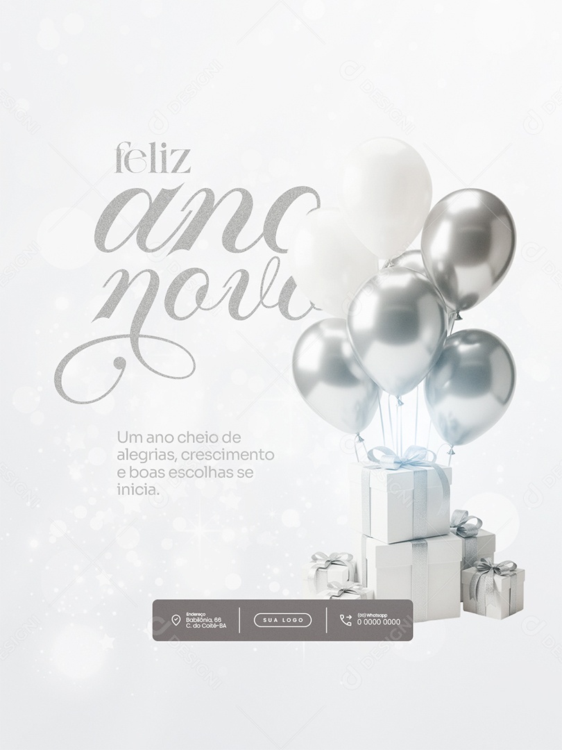 Flyer Feliz Ano Novo 2026 Feed um Ano Cheio de Alegrias Social Media PSD Editável