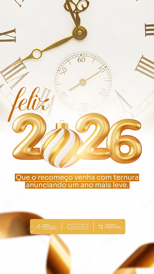 Flyer Feliz Ano Novo 2026 Story Que o Recomeço Social Media PSD Editável