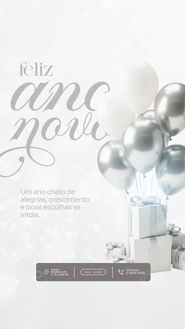 Flyer Feliz Ano Novo 2026 Story um Ano Cheio de Alegrias Social Media PSD Editável