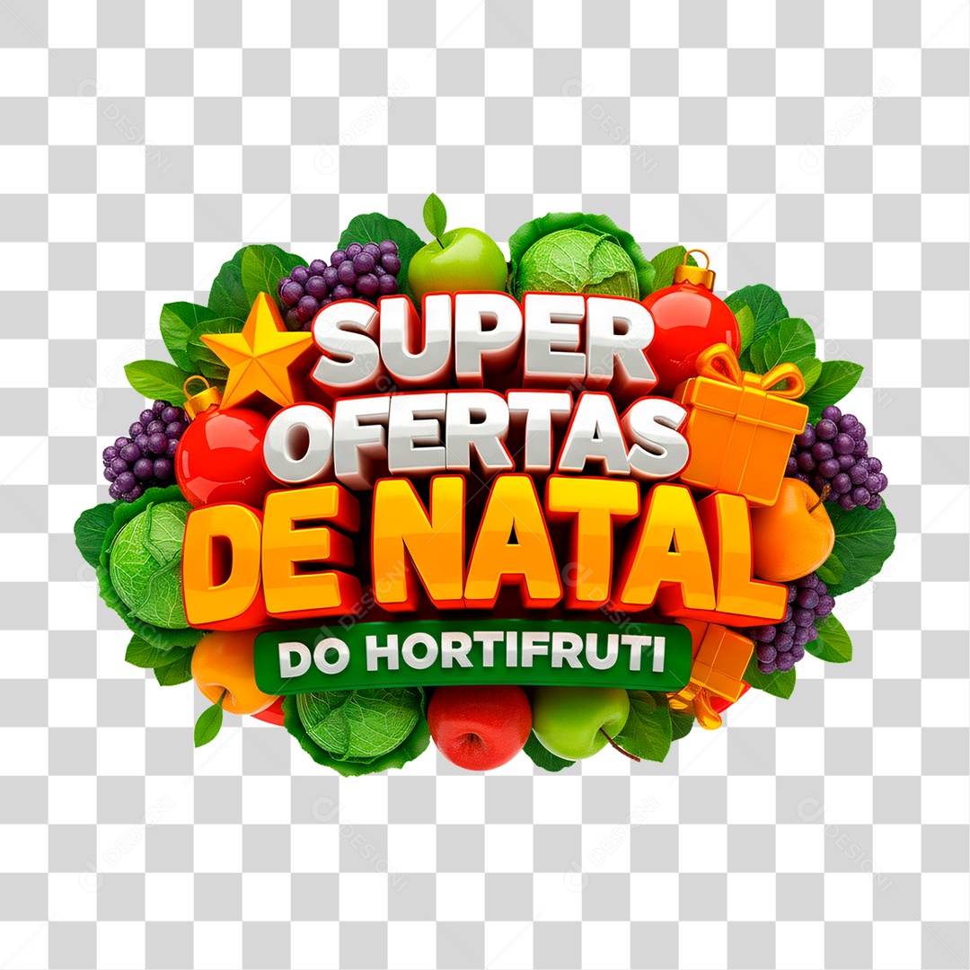 Selo 3D Super Ofertas de Natal do Hortifrúti PNG Transparente