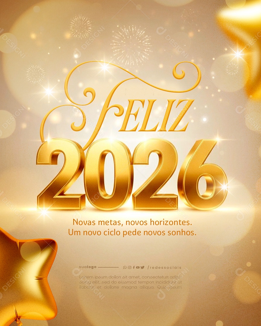 Feliz Ano Novo 2026 01 de Janeiro Social Media PSD Editável