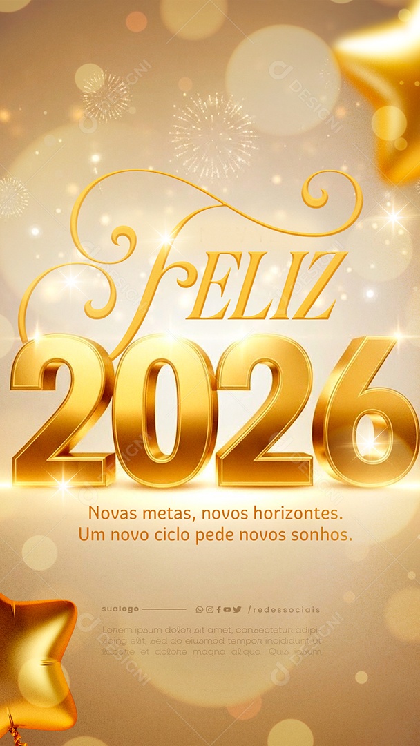 Story Feliz Ano Novo 2026 01 de Janeiro Social Media PSD Editável