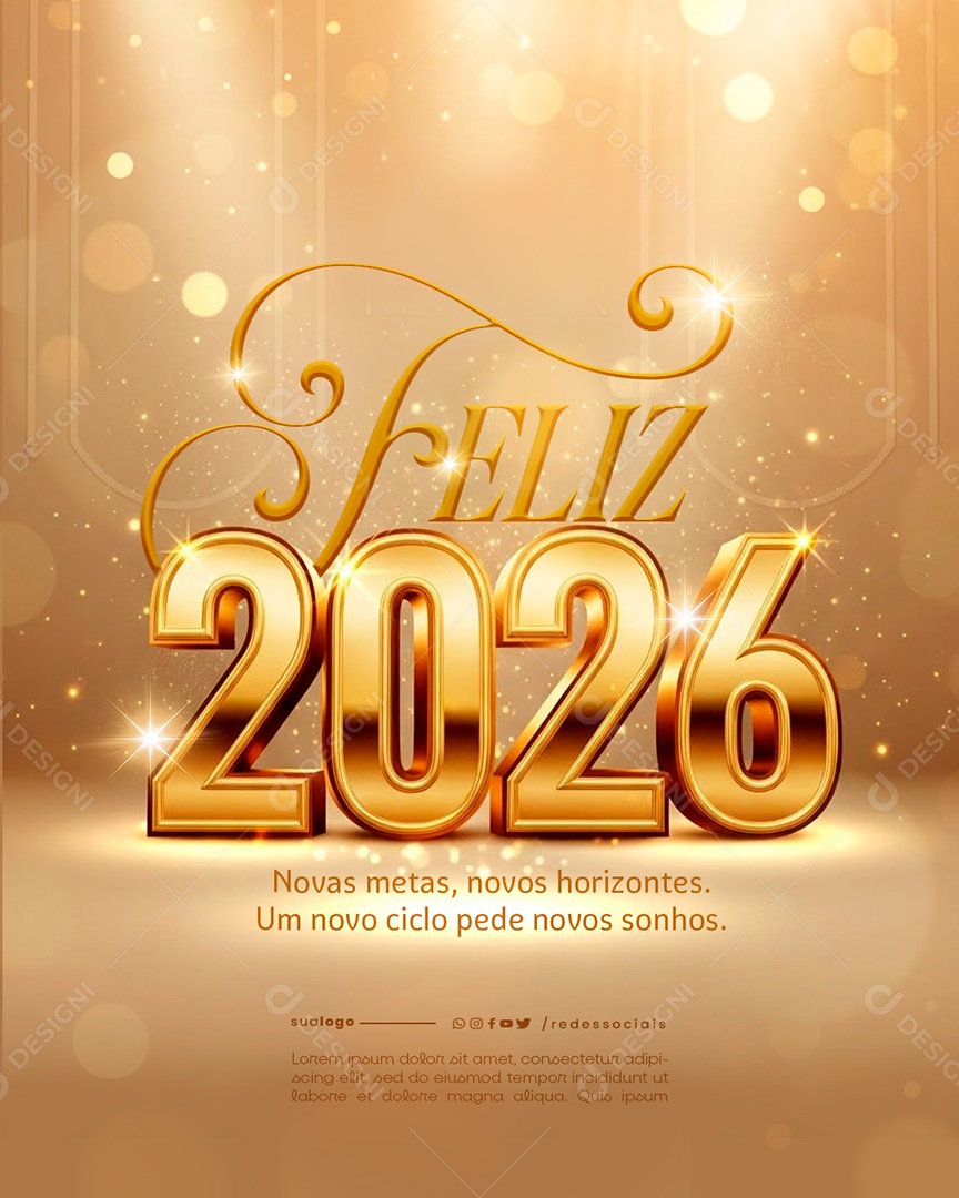Feliz Ano Novo 2026 01 de Janeiro Social Media PSD Editável