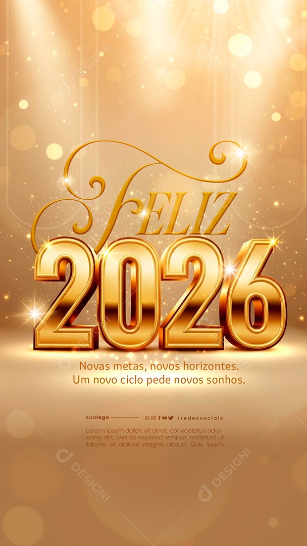 Story Feliz Ano Novo 2026 01 de Janeiro Social Media PSD Editável