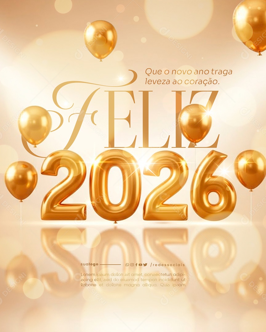 Feliz Ano Novo 2026 01 de Janeiro Social Media PSD Editável