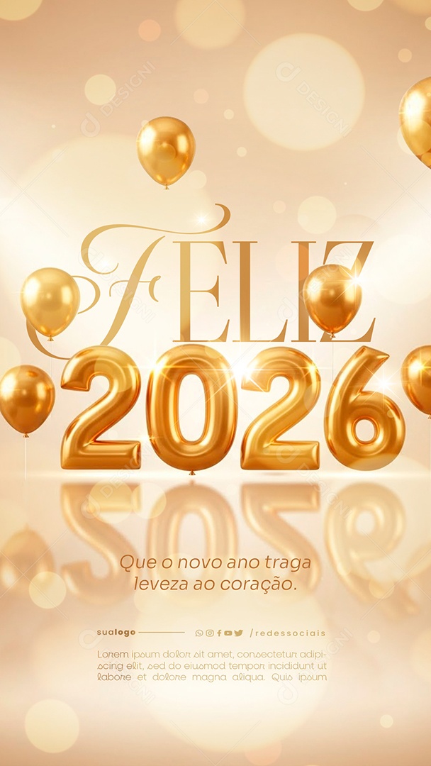 Story Feliz Ano Novo 2026 01 de Janeiro Social Media PSD Editável