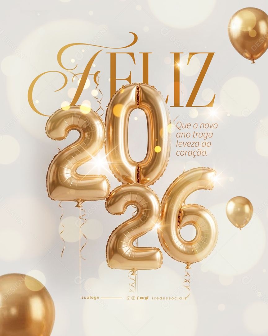 Feliz Ano Novo 2026 01 de Janeiro Social Media PSD Editável