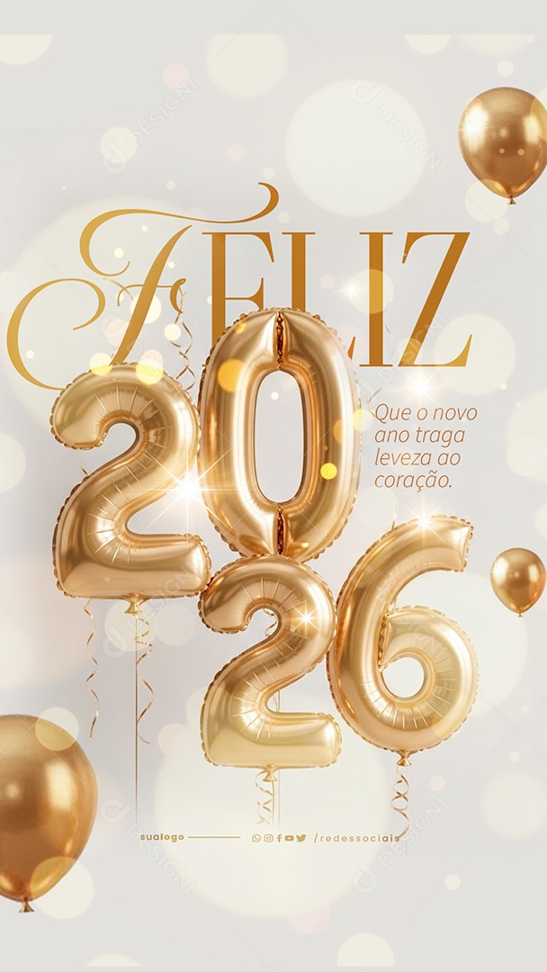 Story Feliz Ano Novo 2026 01 de Janeiro Social Media PSD Editável