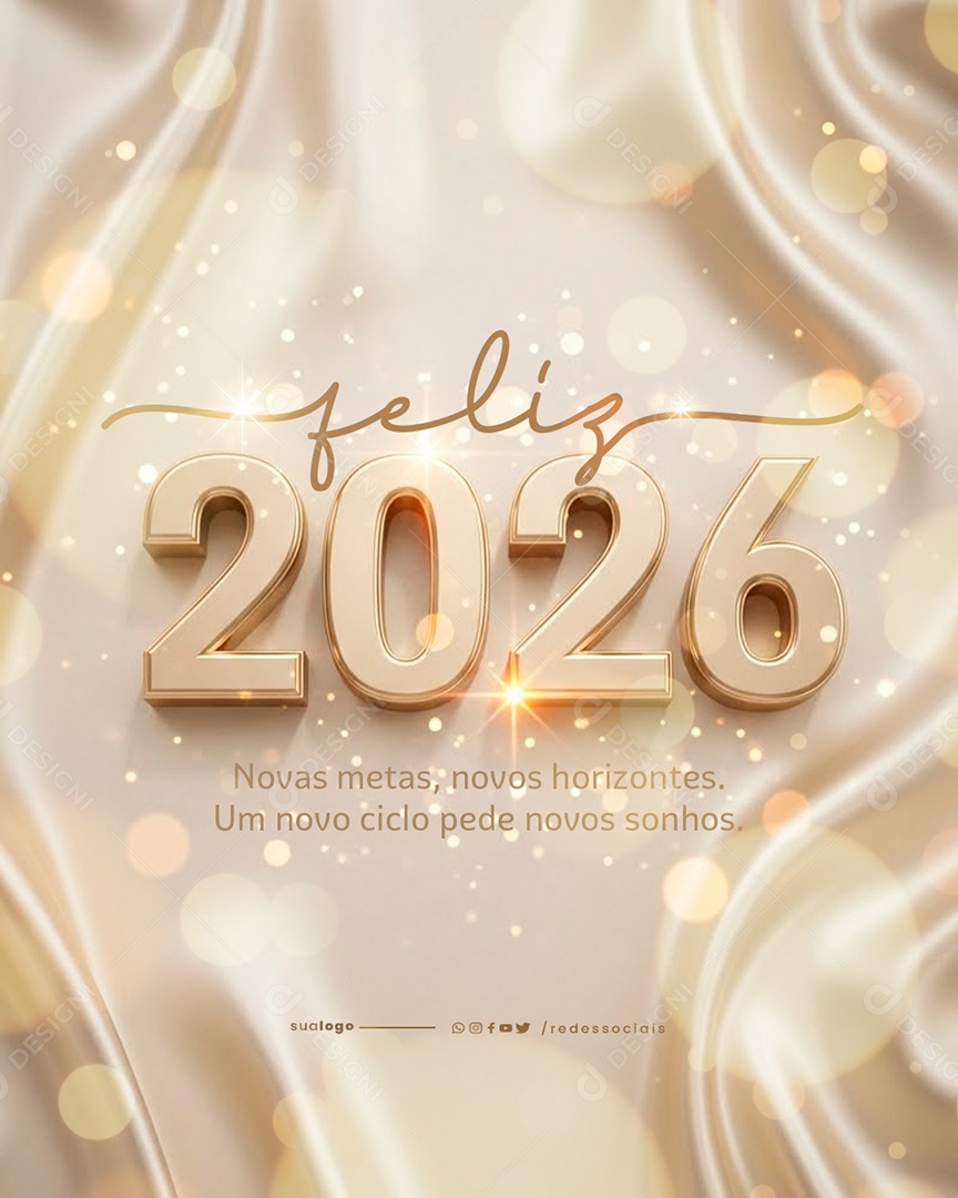 Feliz Ano Novo 2026 01 de Janeiro Social Media PSD Editável
