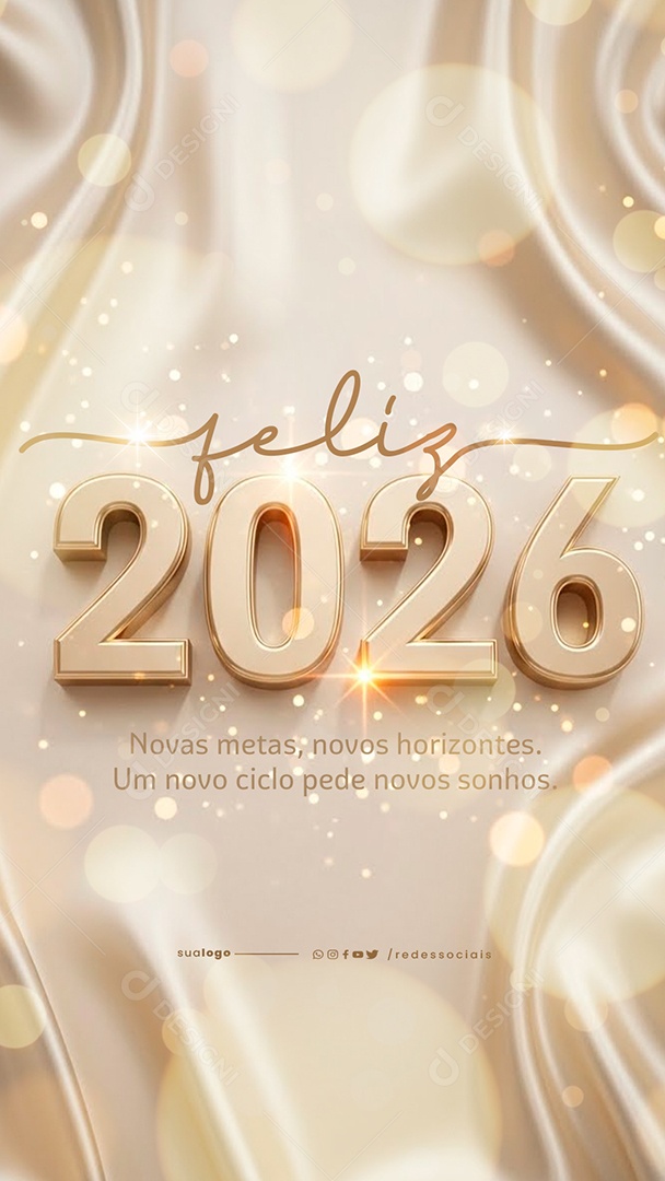 Story Feliz Ano Novo 2026 01 de Janeiro Social Media PSD Editável
