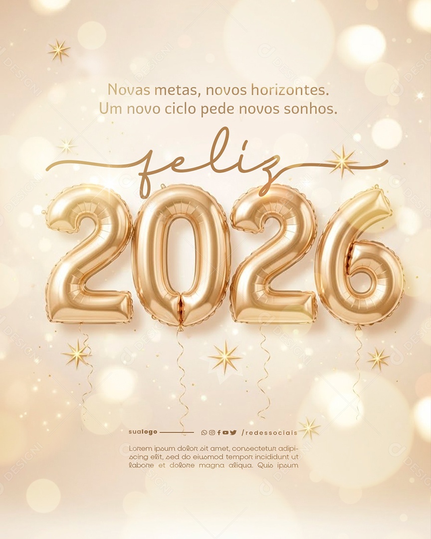 Feliz Ano Novo 2026 01 de Janeiro Social Media PSD Editável