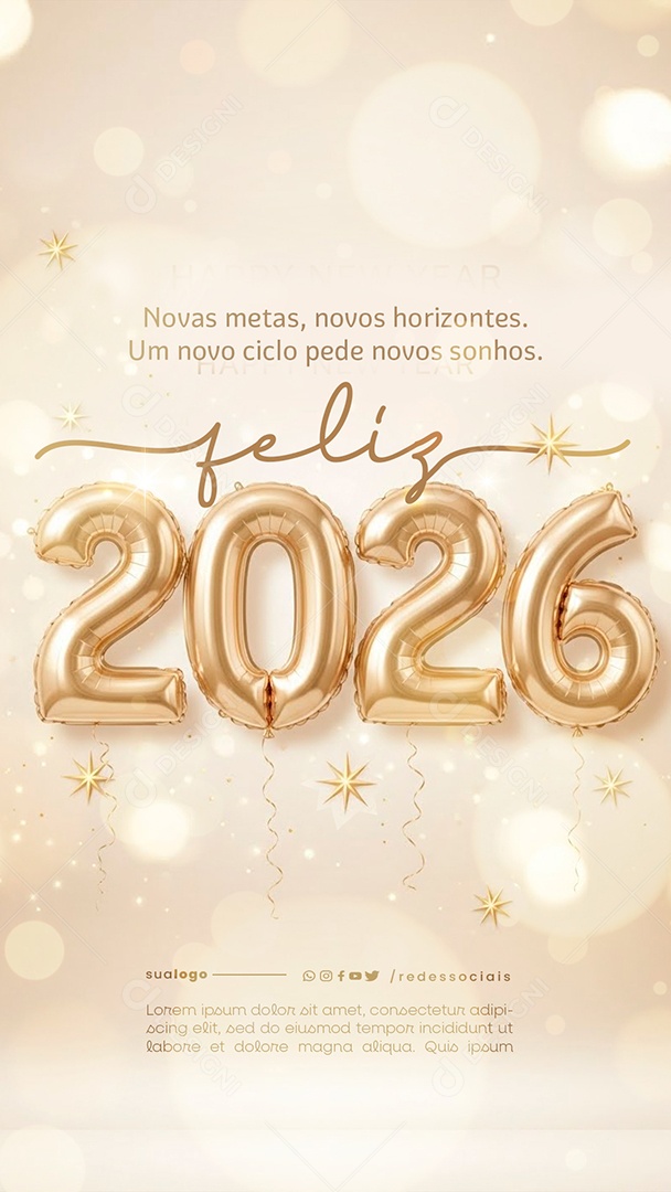 Story Feliz Ano Novo 2026 01 de Janeiro Social Media PSD Editável