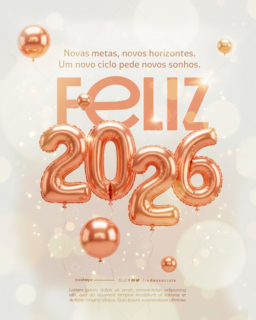 Feliz Ano Novo 2026 01 de Janeiro Social Media PSD Editável