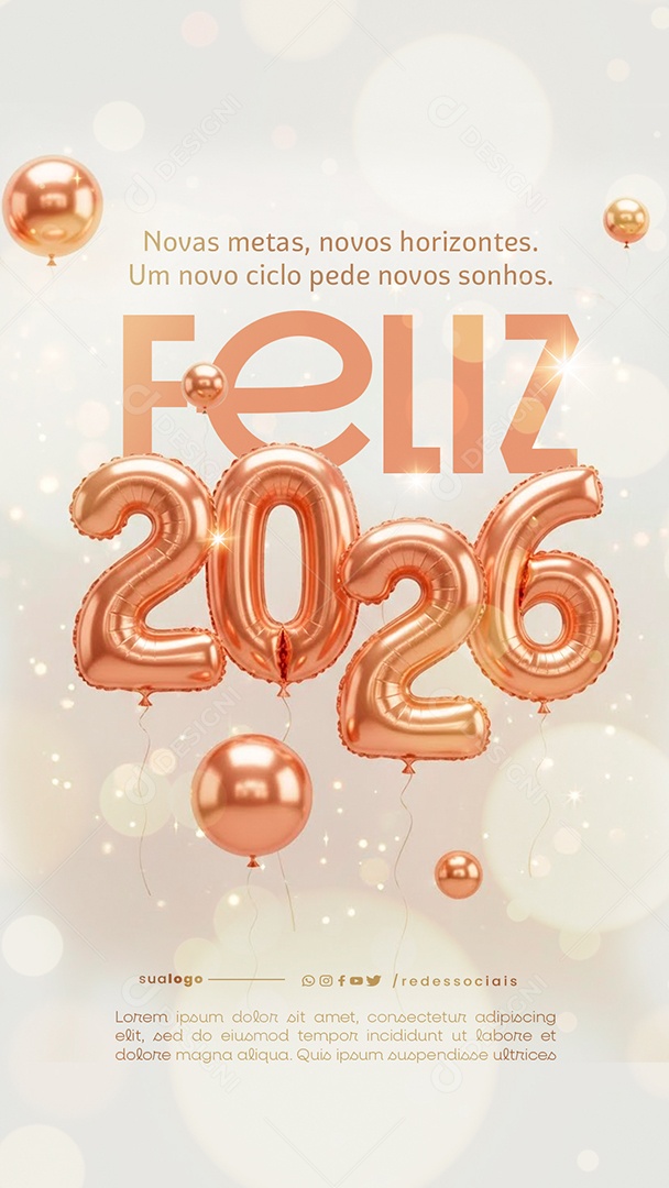 Story Feliz Ano Novo 2026 01 de Janeiro Social Media PSD Editável