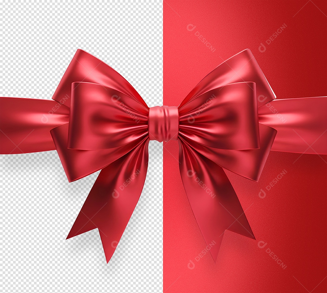 Laço Vermelho Natalino Elemento 3D para Composição PSD