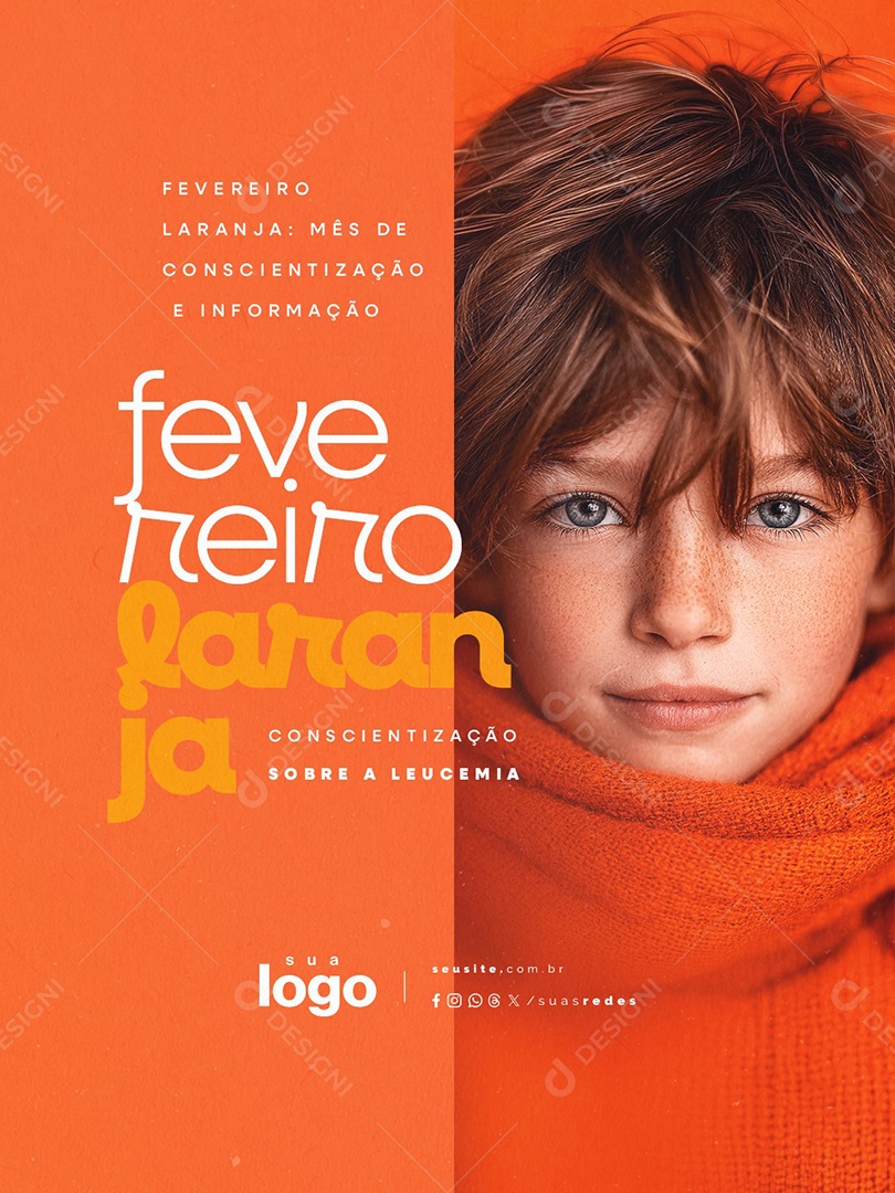 Fevereiro Laranja Mês de Conscientização ê Informação Social Media PSD Editável