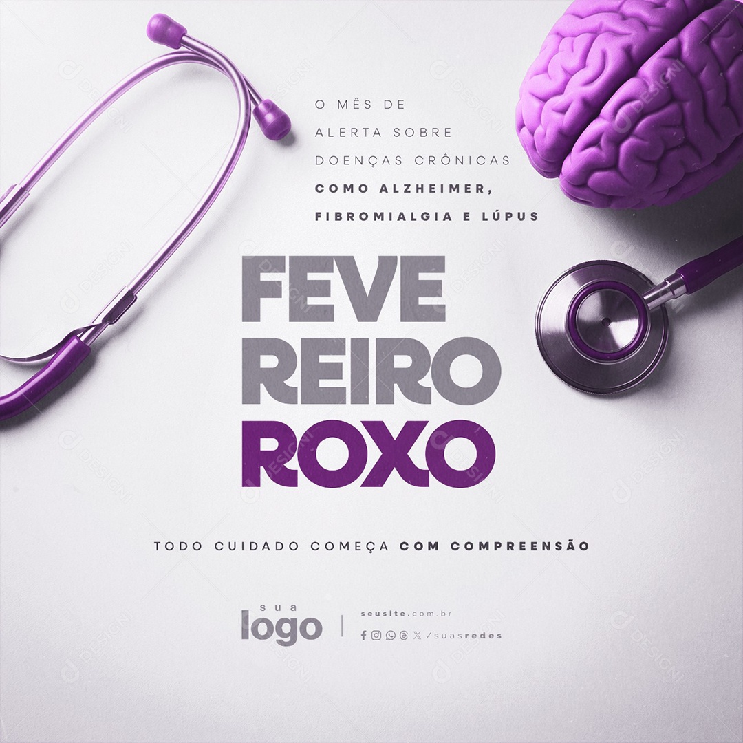Fevereiro Roxo Mês de Alerta Sobre Doenças Crônicas Como Alzheimer Social Media PSD Editável