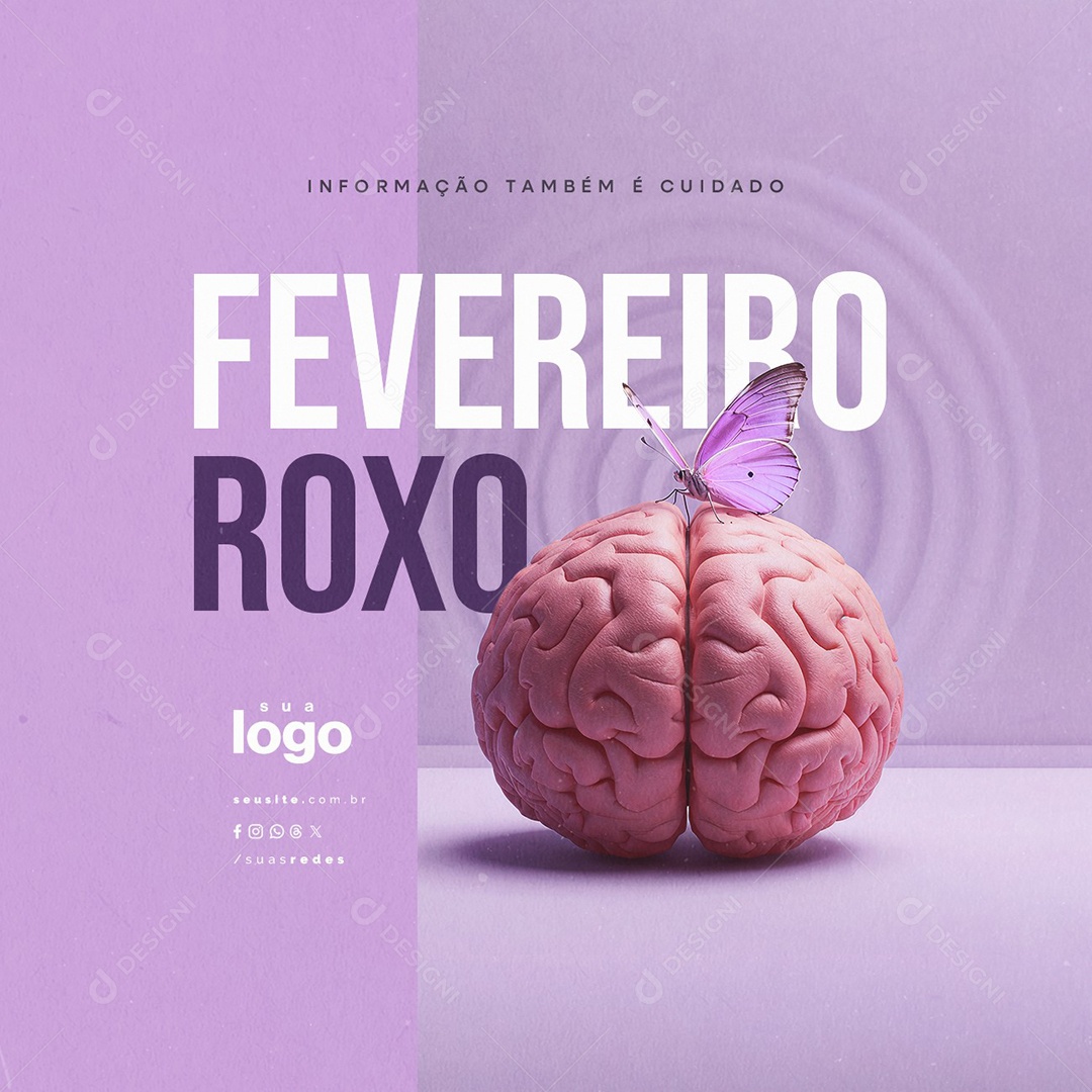Fevereiro Roxo Informação Também é Cuidado Social Media PSD Editável