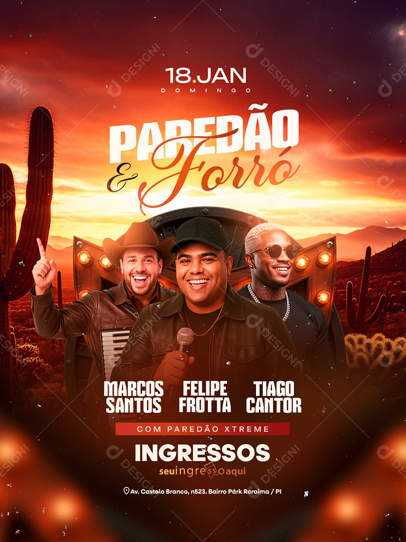 Flyer Próximos Shows Paredão e Forró Social Media PSD Editável