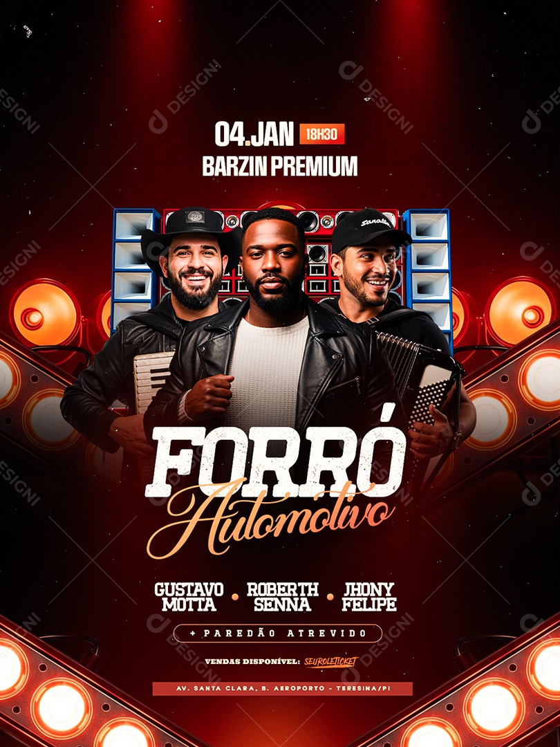 Flyer Próximos Shows Forró Automotivo Social Media PSD Editável