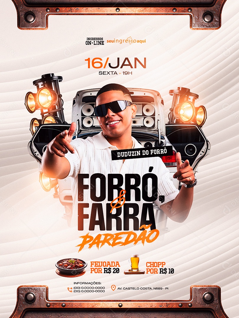 Flyer Próximos Shows Forró e Farra Paredão Social Media PSD Editável