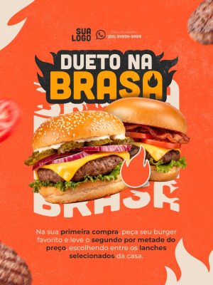 Hambúrguer Dueto na Brasa Oferta Especial PSD Editável