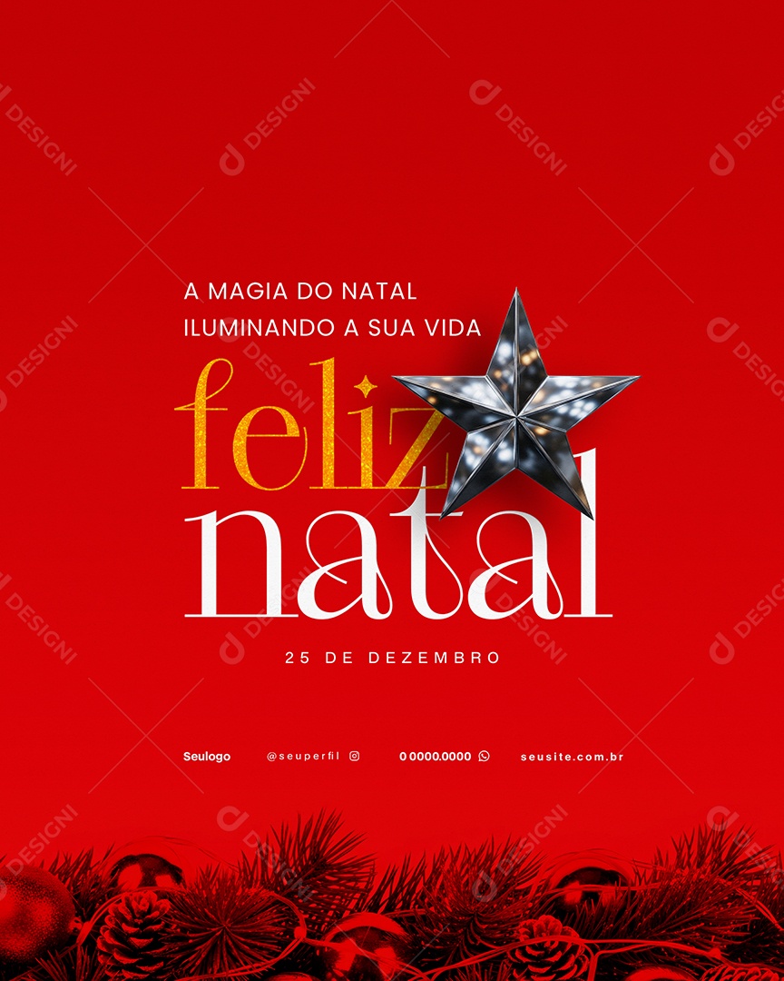 25 de Dezembro Feliz Natal Natal Iluminando Social Media PSD Editável